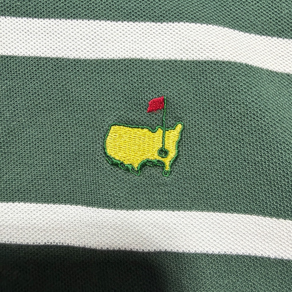 Vintage Masters Collection Golf Polo Mens L Green White Striped Cotton 90s Logo - Picture 6 of 13